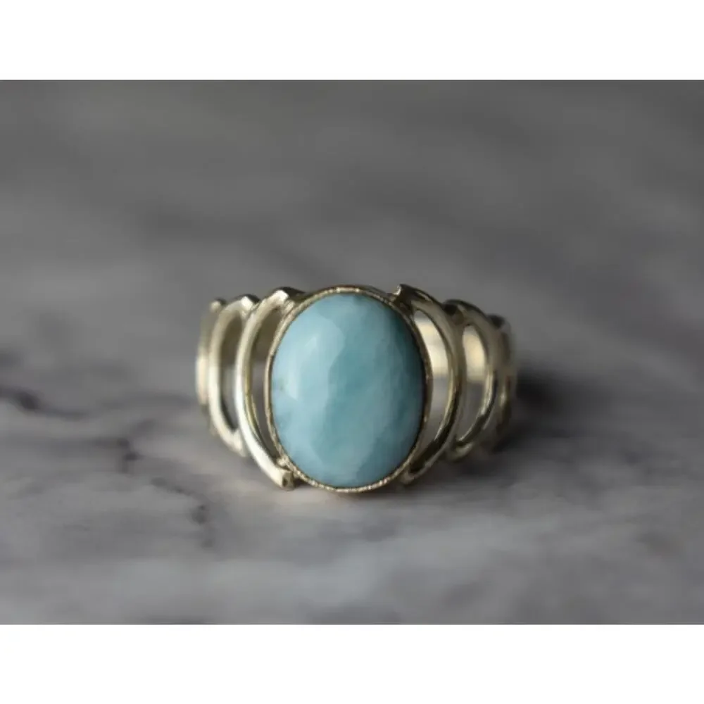 925 Sterling Silver Larimar Ring Size 7